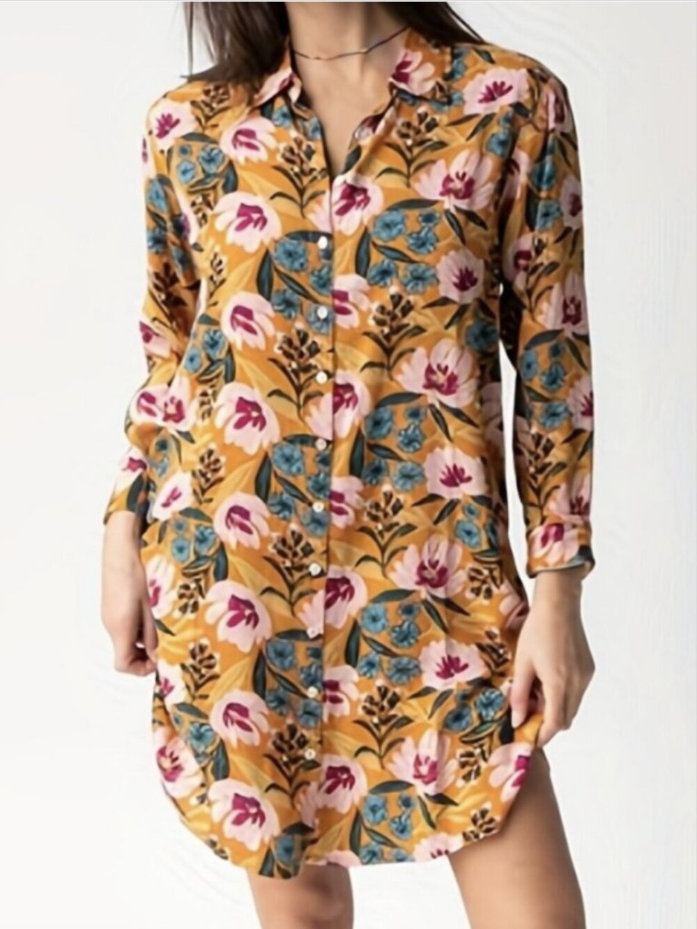 NATURAL LIFE Sz M Georgia Shirtdress Boho Vibrant Autumn Florals Pockets